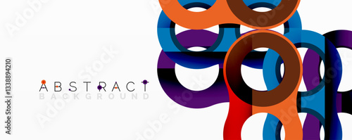 Abstract circle element composition with overlapping circular and tubular shapes featuring smooth gradients, transparency effects, and dynamic layering