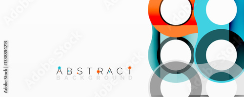 Abstract circle element composition with overlapping circular and tubular shapes featuring smooth gradients, transparency effects, and dynamic layering