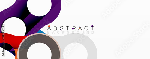Abstract circle element composition with overlapping circular and tubular shapes featuring smooth gradients, transparency effects, and dynamic layering