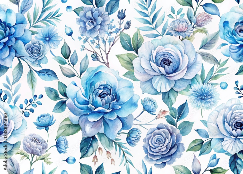 Obraz premium Muted Blue Watercolor Floral Pattern Design, Elegant Background Texture