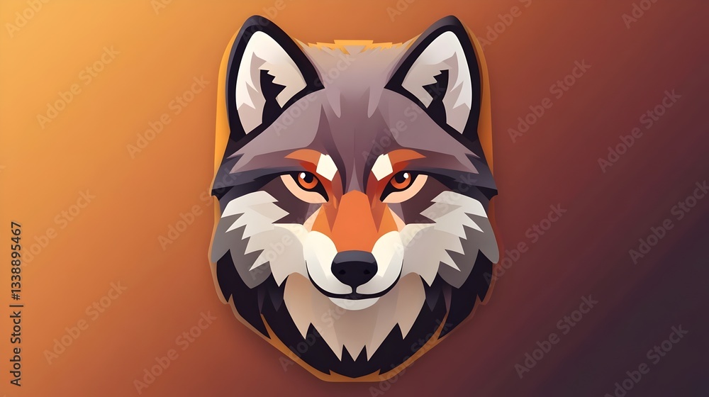 Obraz premium A vector-style app icon featuring a colorful wolf, designed with smooth gradients and sharp geometric lines. represents technology, creativity, strength, digital branding, gaming, AI, wildlife conserv