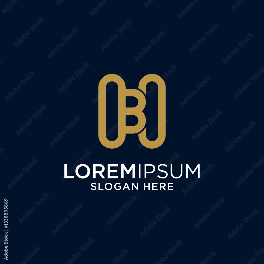Gold Monogram Logo with Interlocking Letters on Dark Blue Background Gold Monogram Logo with Interlocking Letters on Dark Blue Background