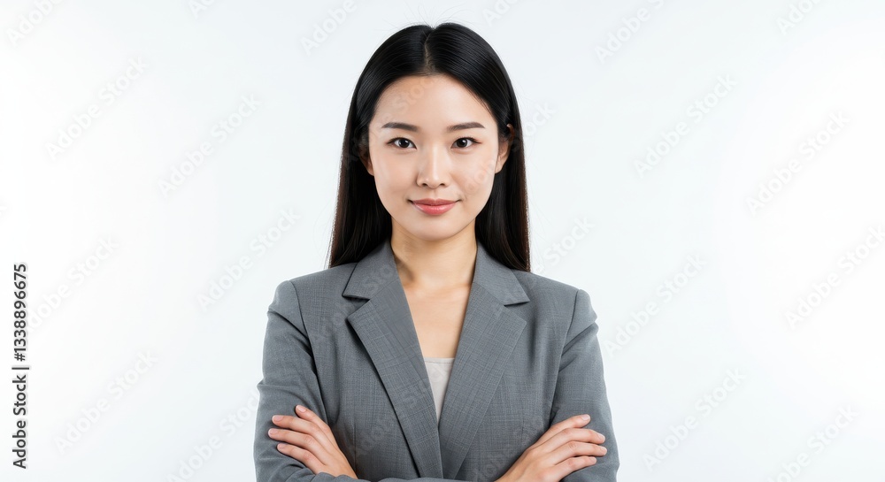 Portrait of the beautiful asian businesswoman with arms crossed on a white background, Ai Genarated Portrait of the beautiful asian businesswoman with arms crossed on a white background, Ai Genarated