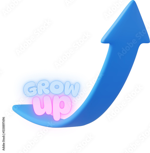 A graphic featuring a dynamic arrow icon and colorful text symbolizing growth success and upward movement. The composition conveys positivity and motivation in personal or professional development. 