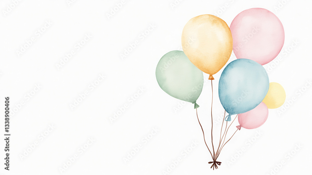 Fototapeta premium Colorful watercolor balloons illustration on a white background for celebrations