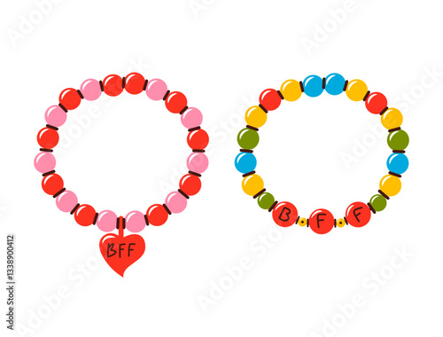 Friendship bracelet vector set. Handmade jewelry. Doodle illustration. 