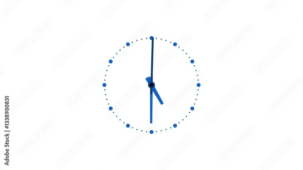 Counting down simple clock animation, Minimalist simple clock with dotted hour markers on a white background Counting down simple clock animation, Minimalist simple clock with dotted hour markers on a white background