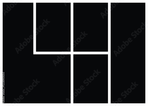 Modern empty collage photo template layout. Symmetrical grid pattern background and web layout. Portfolio presentation and contemporary wall photo frame mockup. 