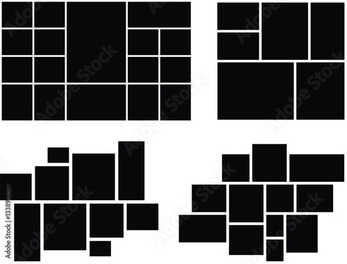 Set of Multi photo collage frame template with grid layout. Rectangle and geometric or square grid empty web background layout. Tiles texture pattern collection for picture display presentation.