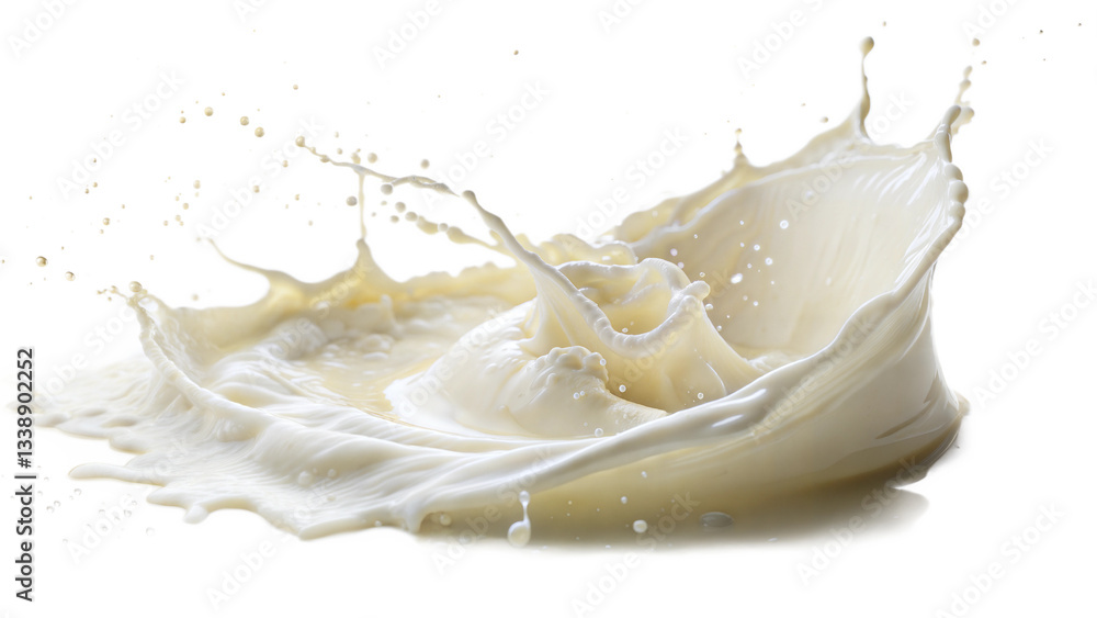 White Milk Splash with Droplets Isolated on White Background for Dairy Product. White Milk Splash with Droplets Isolated on White Background for Dairy Product.