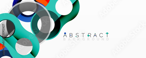 Abstract circle element composition with overlapping circular and tubular shapes featuring smooth gradients, transparency effects, and dynamic layering