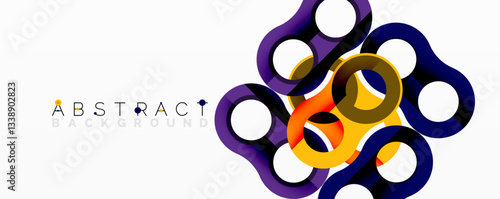 Abstract circle element composition with overlapping circular and tubular shapes featuring smooth gradients, transparency effects, and dynamic layering