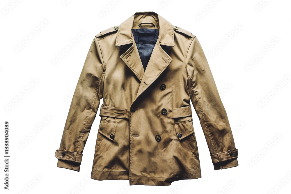Stylish tan trench coat displayed on a plain background for fashion enthusiasts