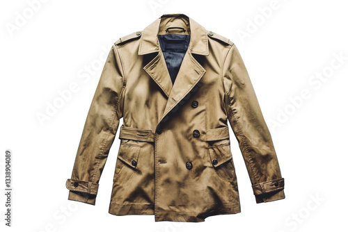 Obraz na płótnie Stylish tan trench coat displayed on a plain background for fashion enthusiasts w salonie