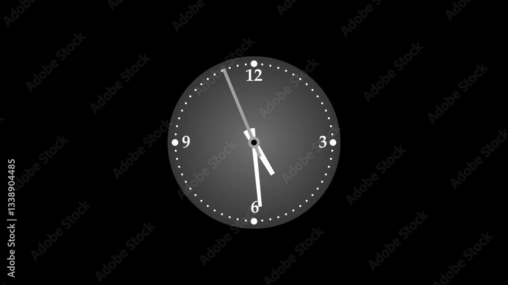 Minimalist Analog Clock Isolated Animation. Minimalist analog clock with black background and white hands Minimalist Analog Clock Isolated Animation. Minimalist analog clock with black background and white hands