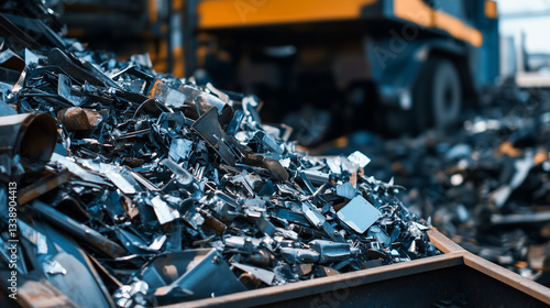 A close-up of scrap metal pieces, including old car parts and machinery, being carefully processed on a conveyor belt in a modern industrial recycling plant.