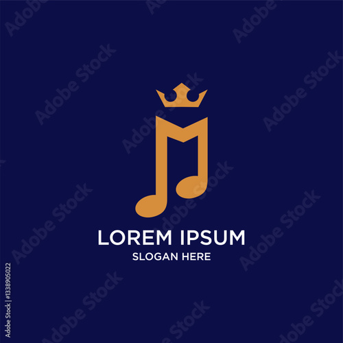 Golden Music Note Logo With Crown On Dark Background