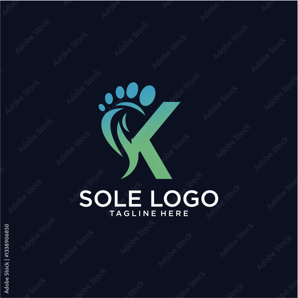 Gradient Letter K Logo Design With Footprint Gradient Letter K Logo Design With Footprint