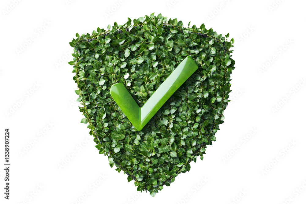 Green shield with a checkmark symbolizing eco friendly practices and sustainability initiatives