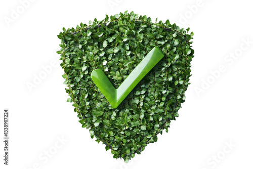 Obraz na płótnie Green shield with a checkmark symbolizing eco friendly practices and sustainability initiatives w salonie