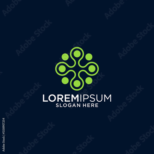 Green Abstract Cross Logo Design On Dark Background
