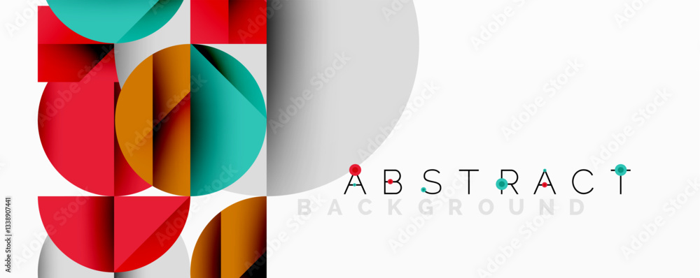 Obraz premium Abstract geometric artwork with overlapping circles and gradients, circle square triangle shapes background featuring sharp angular cuts, smooth shading, and structured layered composition