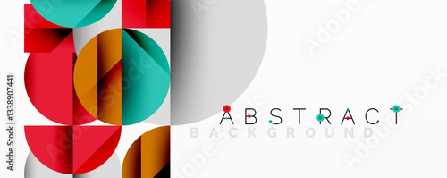 Abstract geometric artwork with overlapping circles and gradients, circle square triangle shapes background featuring sharp angular cuts, smooth shading, and structured layered composition