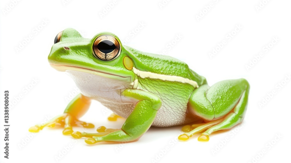 Naklejka premium Green tree frog portrait against white background