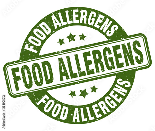 food allergens stamp. food allergens label. round grunge sign
