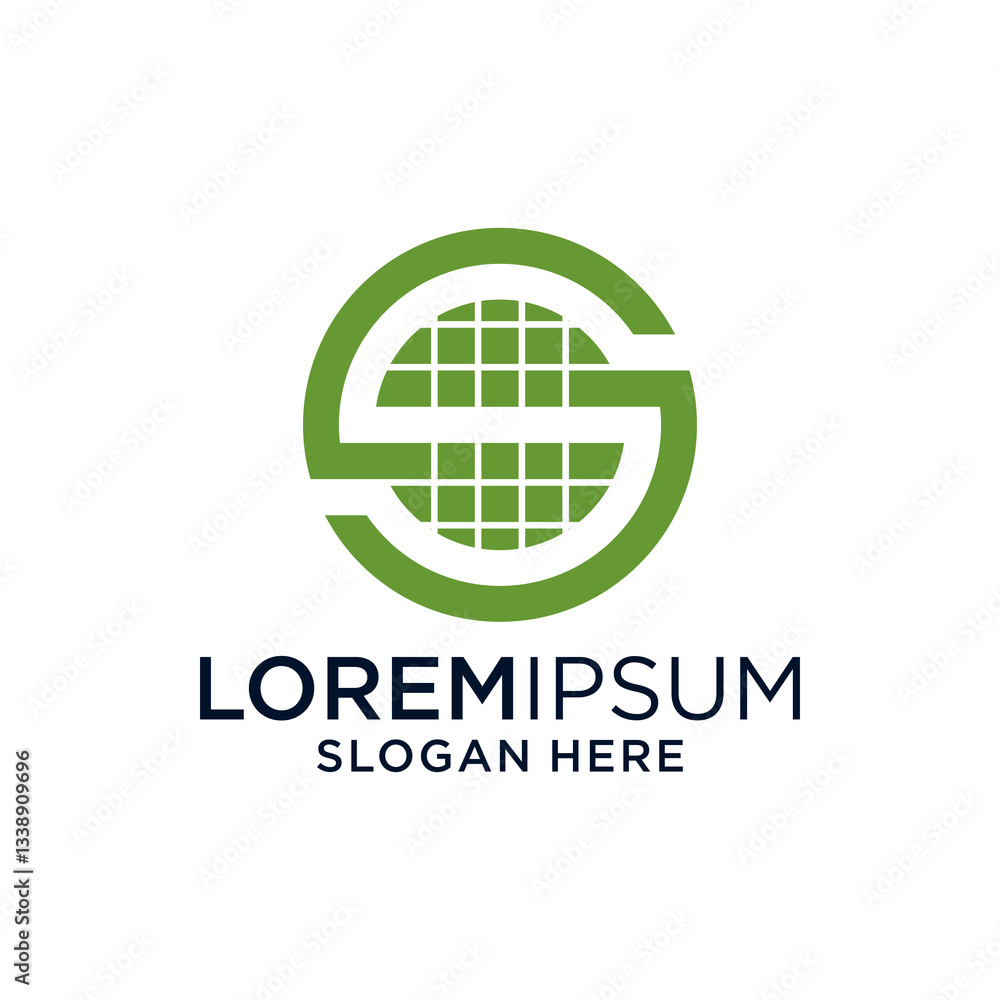 Green Abstract Letter S Logo with Grid Circle Design Green Abstract Letter S Logo with Grid Circle Design