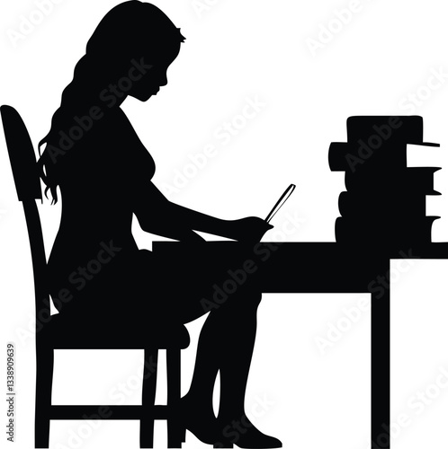 silhouette of a woman sitting on a chair and reading a book