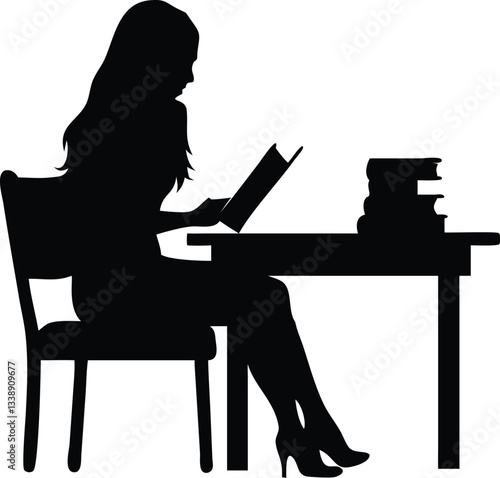 silhouette of a woman sitting on a chair and reading a book