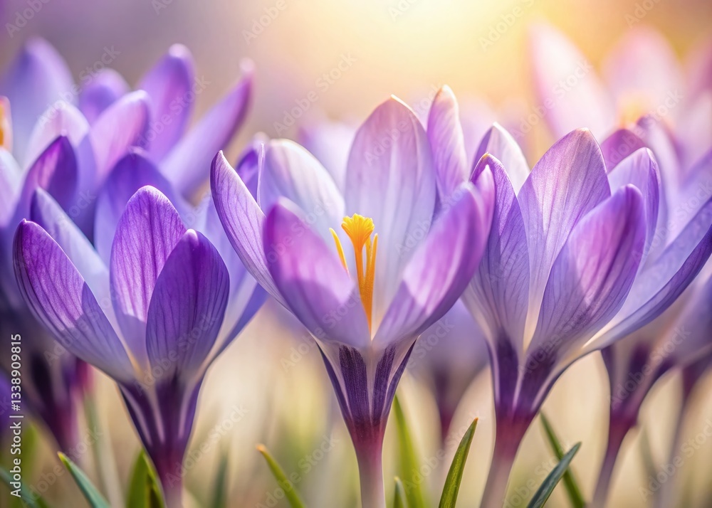 Naklejka premium Minimalist Spring Crocus Closeup: Delicate Violet Flowers