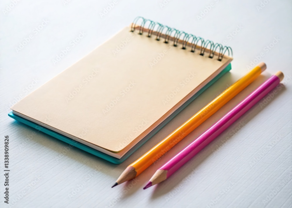 Minimalist Spiral Notepad and Pencil Stock Photo Minimalist Spiral Notepad and Pencil Stock Photo