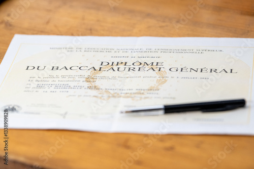 Paris, France-April, 15, 2024- Baccalaureate certificate  in France