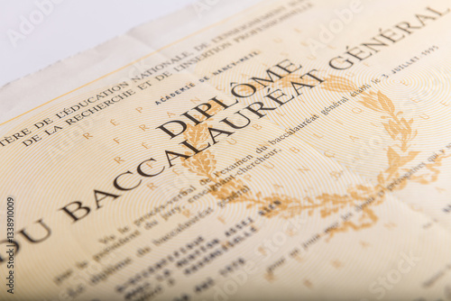 Paris, France-April, 15, 2024- Baccalaureate certificate  in France