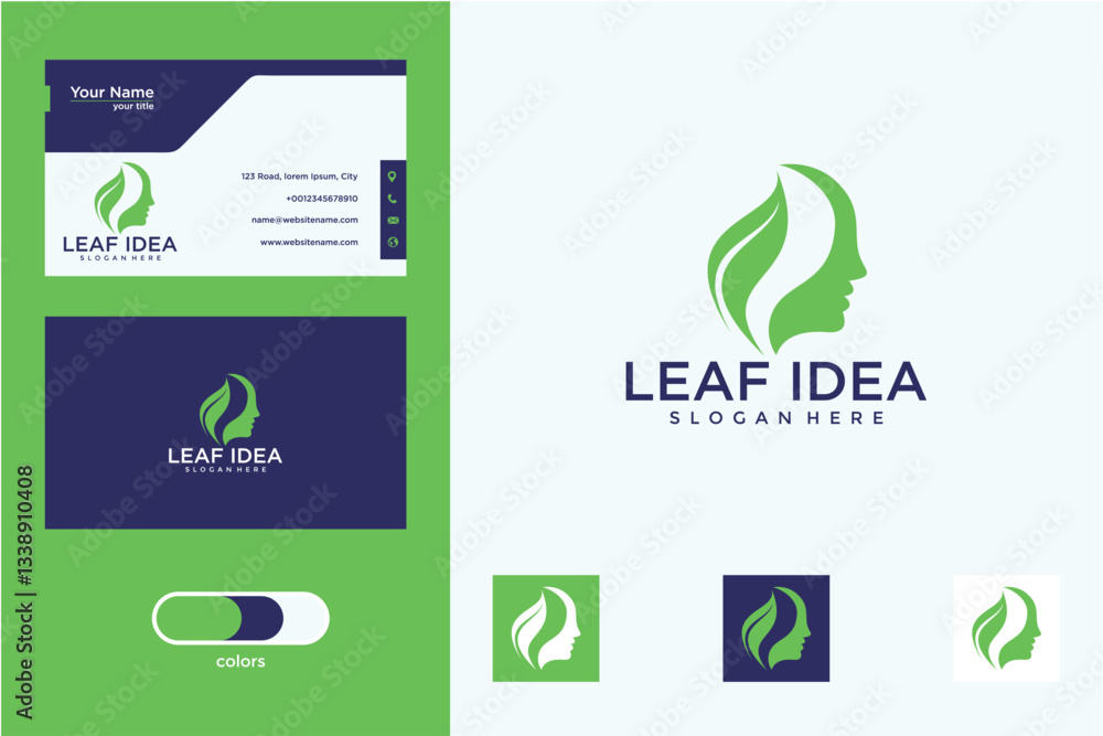 Green And Blue Business Card Set With Leaf Logo Design Green And Blue Business Card Set With Leaf Logo Design