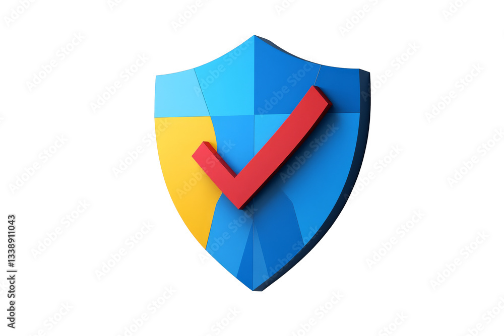 Colorful shield with a check mark symbolizing security and protection in a digital context