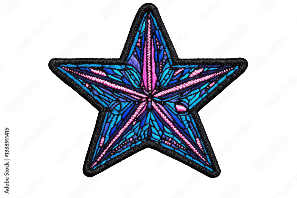 Decorative star patch with colorful embroidery design for crafts and embellishments