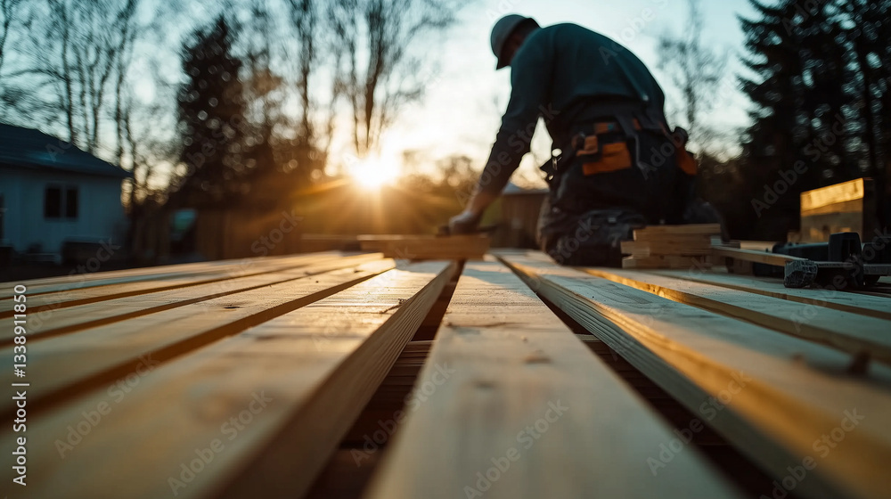 A time-lapse-inspired scene of wooden beams being secured into place, showcasing the step-by-step progress of deck building and craftsmanship. A time-lapse-inspired scene of wooden beams being secured into place, showcasing the step-by-step progress of deck building and craftsmanship.