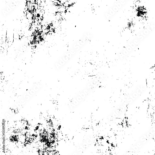overlay grunge texture with various scratches, Abstract grunge texture features bold black ink splatters, drips, and strokes scattered across a clean white background.	
