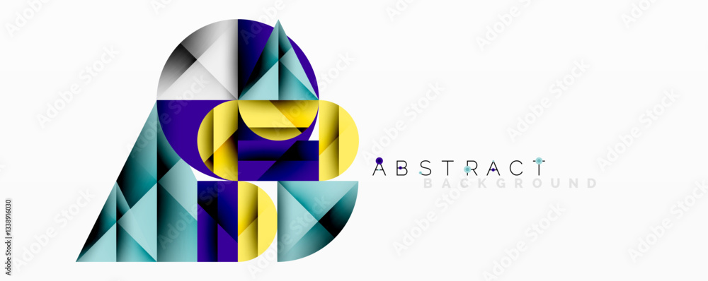 Abstract geometric design with intersecting circles, triangles, squares and sharp angles creating a layered composition with gradients, depth, and contrast Abstract geometric design with intersecting circles, triangles, squares and sharp angles creating a layered composition with gradients, depth, and contrast