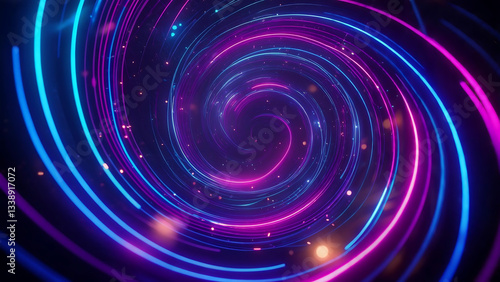 Neon Swirl of Energy: A mesmerizing, abstract vortex of neon blue and pink lines spirals inward, creating a dynamic and futuristic visual effect that captivates and energizes.