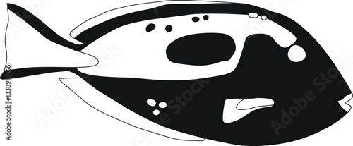 Exotic aquarium fish black-and-white vector illustration