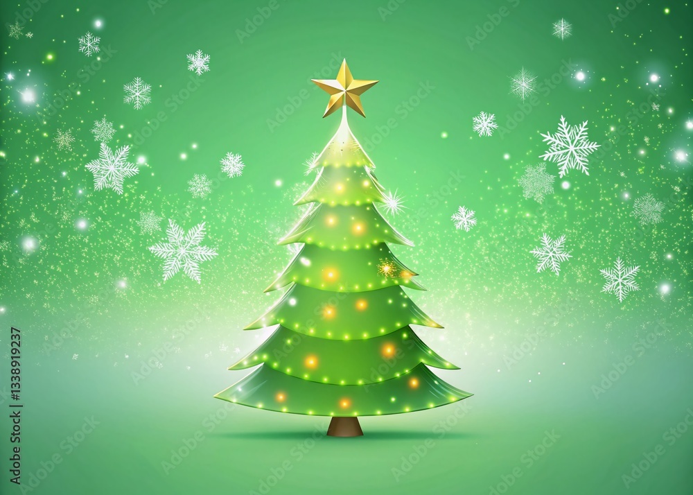 Minimalist Christmas Tree Illustration: Green Festive Background with Star & Snowflakes Minimalist Christmas Tree Illustration: Green Festive Background with Star & Snowflakes