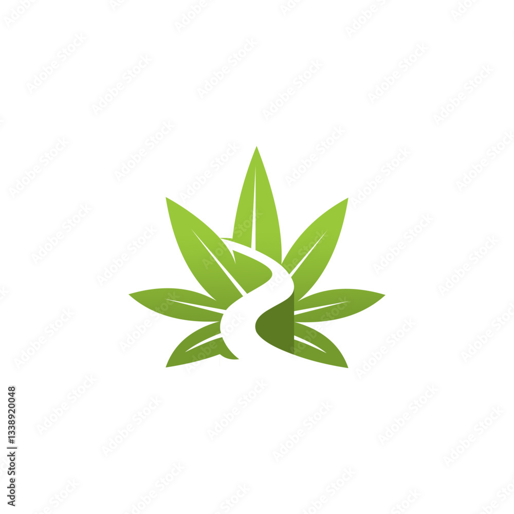 Fototapeta premium Green Cannabis Leaf with Winding Path Design