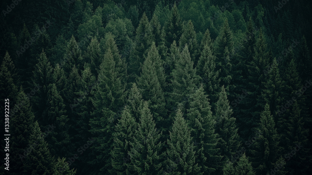 Dense Green Forest View with Tall Pine Trees. Dense Green Forest View with Tall Pine Trees.