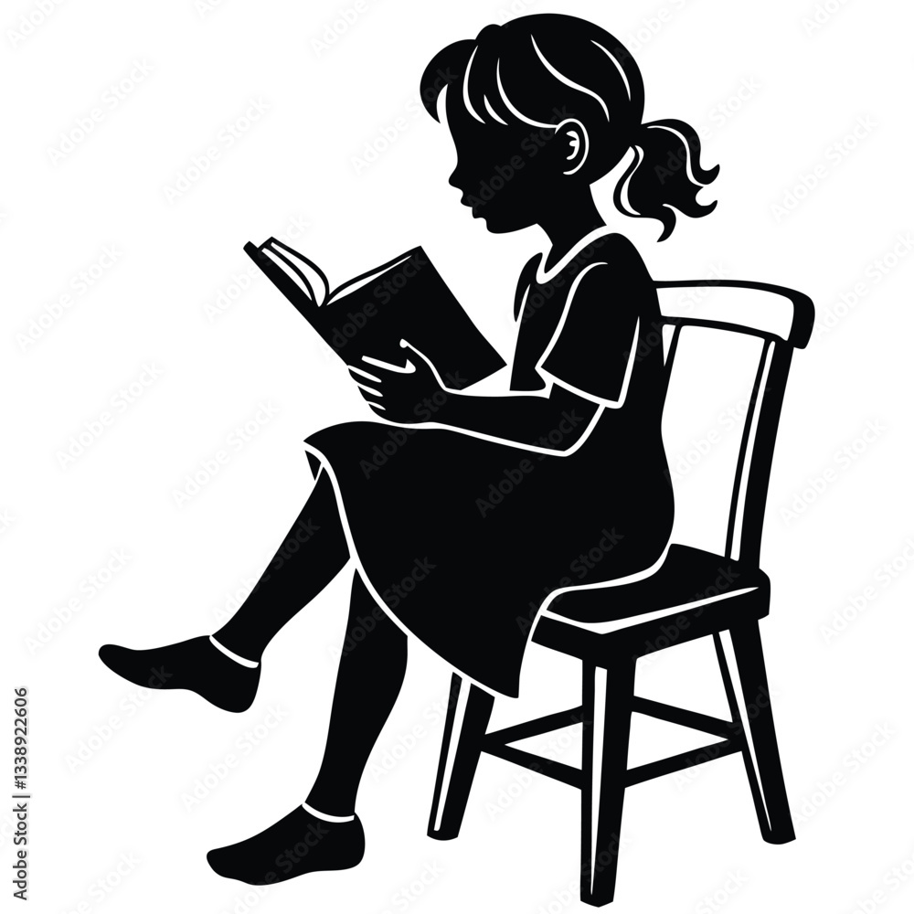 Child reading book on the chair silhouette vector Child reading book on the chair silhouette vector