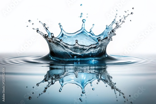 Minimalist Abstract Clear Water Splash on White Background - Stock Photo