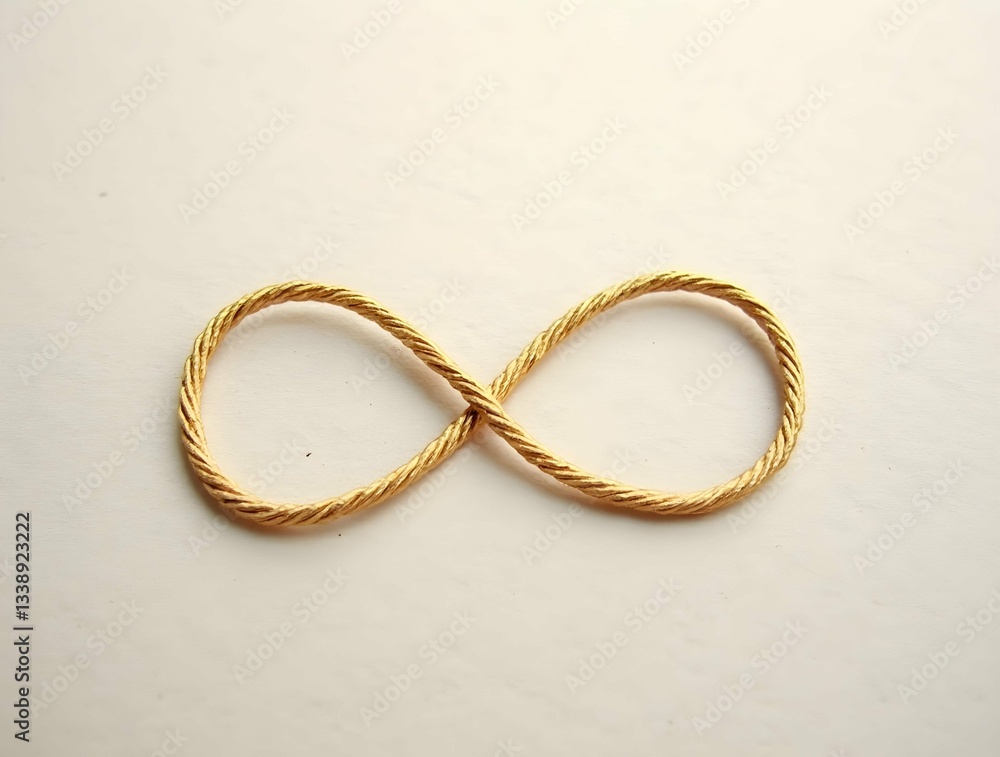 Fototapeta premium Gold twist forming an infinity symbol on a neutral background, representing endless possibilities, continuity